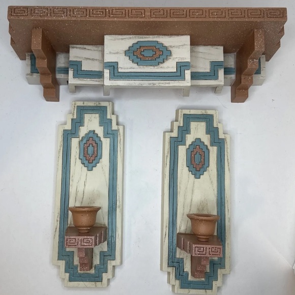 ⭐️1995 Burwood Homco Southwest Wall Decor Shelf 3326 Sconce Set 3325 Made USA - Picture 1 of 12